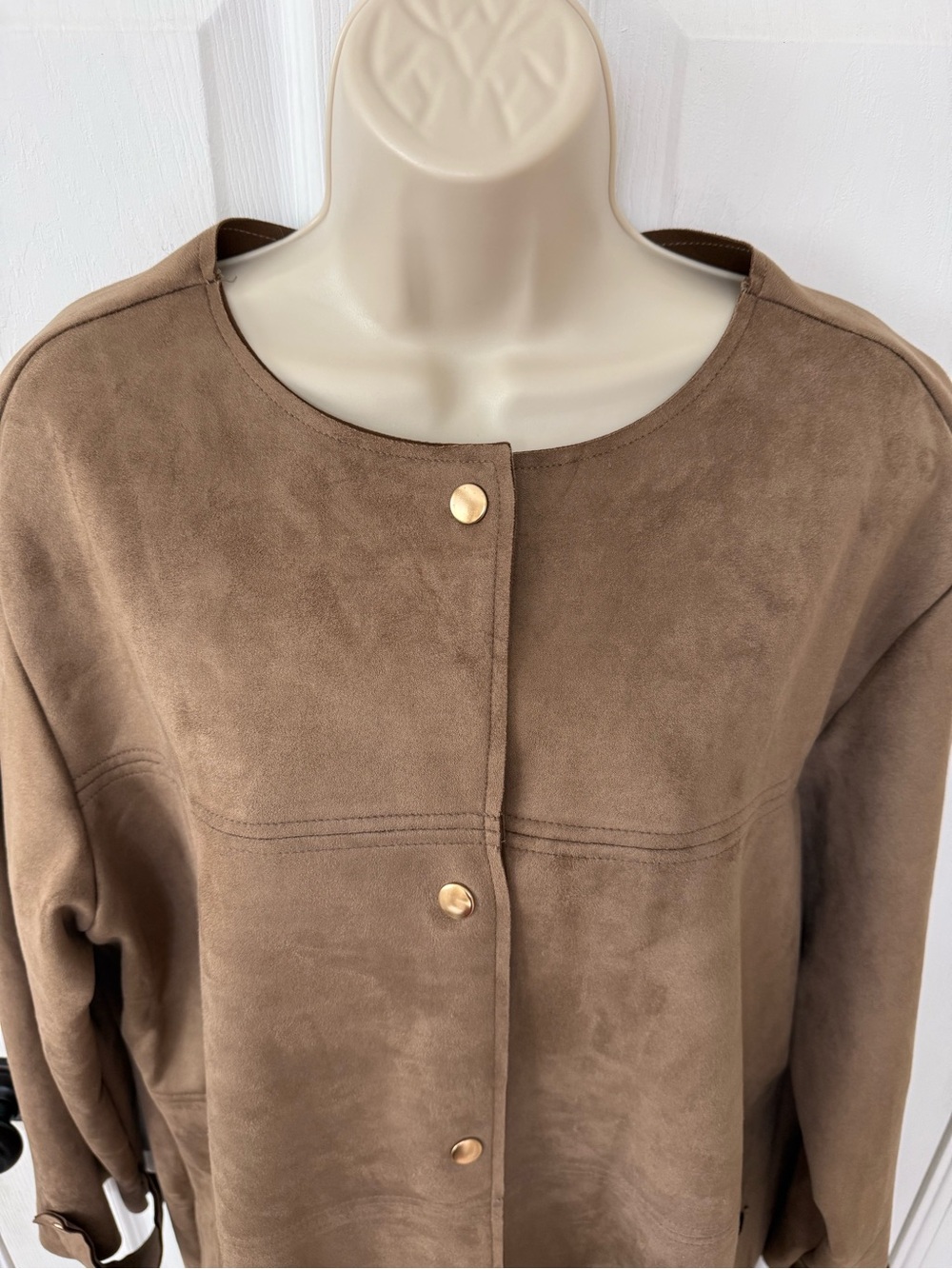 Philosophy Faux Suede Duster Coat Brown Snap Front Topper Jacket XL - Picture 5 of 13